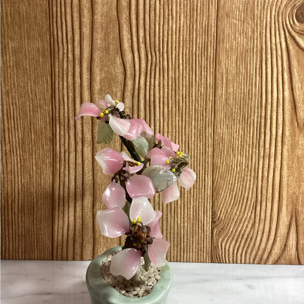 6” Bonsai Cherry Blossom Tree Glass pink and white